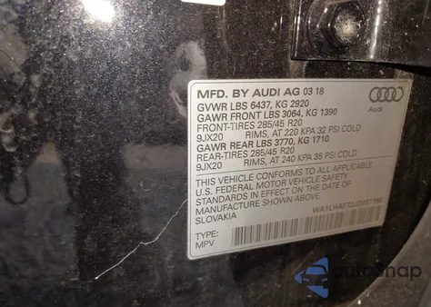 2018 Audi Q7 2.0T Premium z USA, uszkodzony, nr VIN WA1LHAF72JD037166